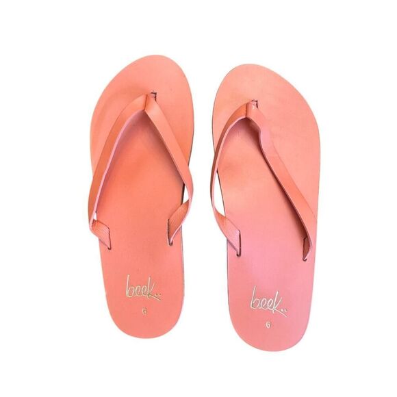 Beek Seabird Flip Flops Flamingo Pink Leather Sandals Sz 6 | Handmade in Mexico - Picture 1 of 8